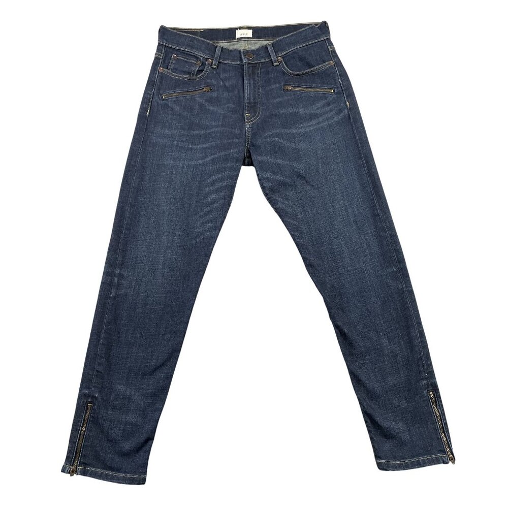 Able Jeans Womens 30x27 the Moto Slouch Ankle Zip Denim Dark Wash